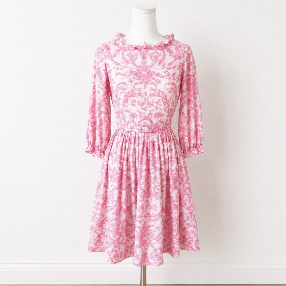 Vintage 60's Pink And White Dress Size XS Petite Full Skirt Lightweight Coquette